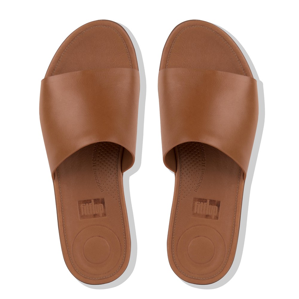 Fitflop Womens Slides Brown - Sola Leather - MN6759302